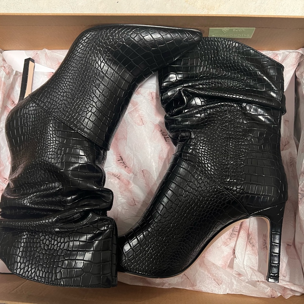 Black Crocodile-Embossed Women's Ankle Boots by Jessica Simpson